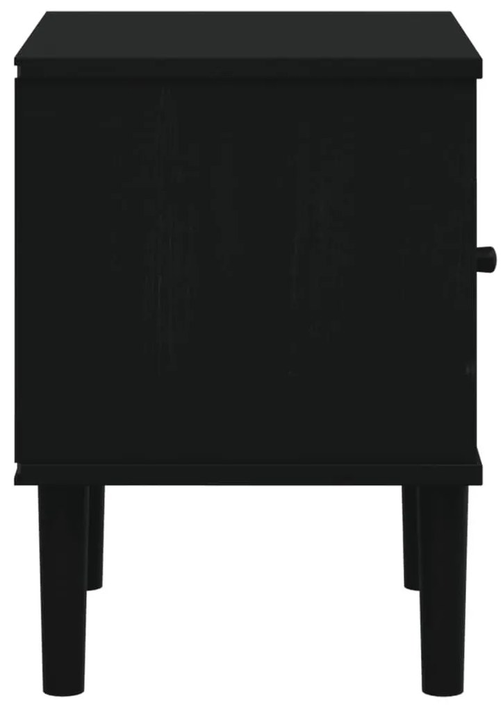 Κομοδίνο SENJA Μαύρο Όψη Ρατάν 40x35x48εκ από Μασίφ Ξύλο Πεύκου - Μαύρο