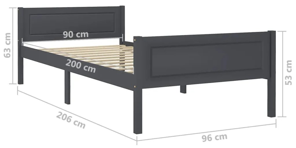 vidaXL Πλαίσιο Κρεβατιού Γκρι 90 x 200 εκ. από Μασίφ Ξύλο Πεύκου