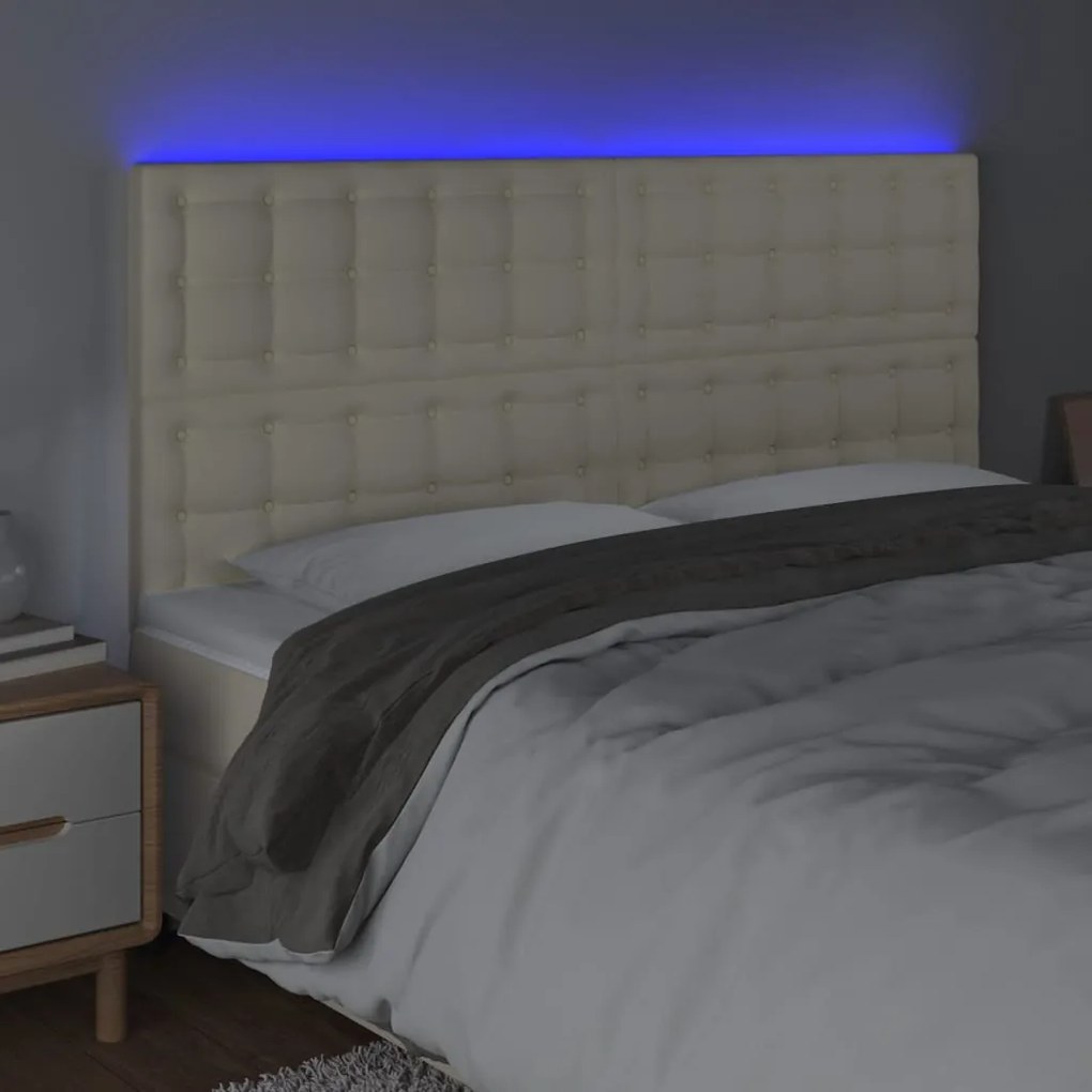 vidaXL Κεφαλάρι Κρεβατιού LED Κρεμ 160x5x118/128 εκ. Συνθετ. Δέρμα