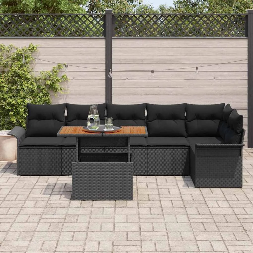 vidaXL Σετ Καναπέ Κήπου με μαξιλάρι 7 pcs Μαύρο 100 x 55 x 73 εκ