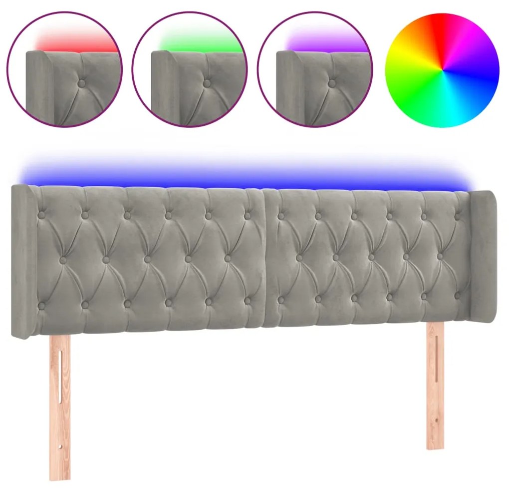 vidaXL Κεφαλάρι Κρεβατιού LED Ανοιχτό Γκρι 147x16x78/88 εκ. Βελούδινο