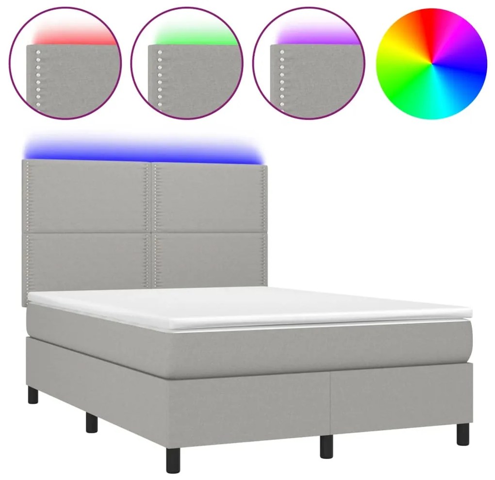 vidaXL Κρεβάτι Boxspring με Στρώμα &amp; LED Αν.Γκρι 140x190εκ. Υφασμάτινο