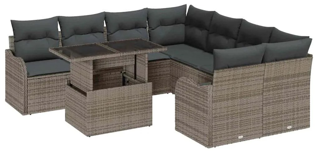 vidaXL Σετ Καναπέ Κήπου με μαξιλάρι 9 pcs Γκρι Πολυ ράταν