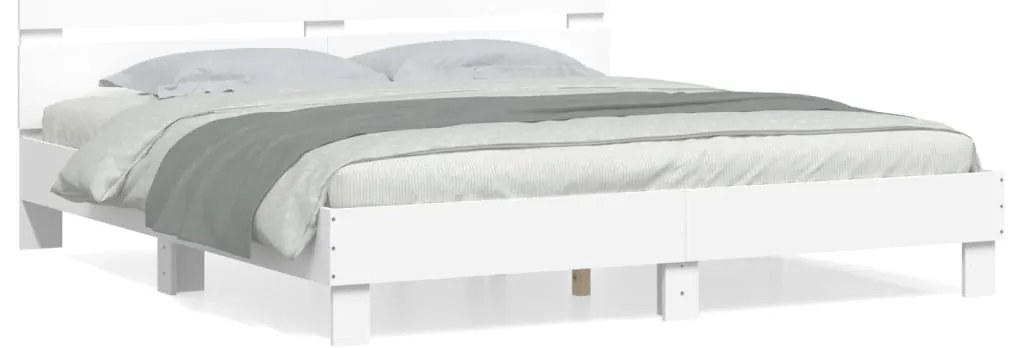 vidaXL Πλαίσιο Κρεβατιού με Κεφαλάρι Λευκό 180x200εκ. Μασίφ Επεξ. Ξύλο