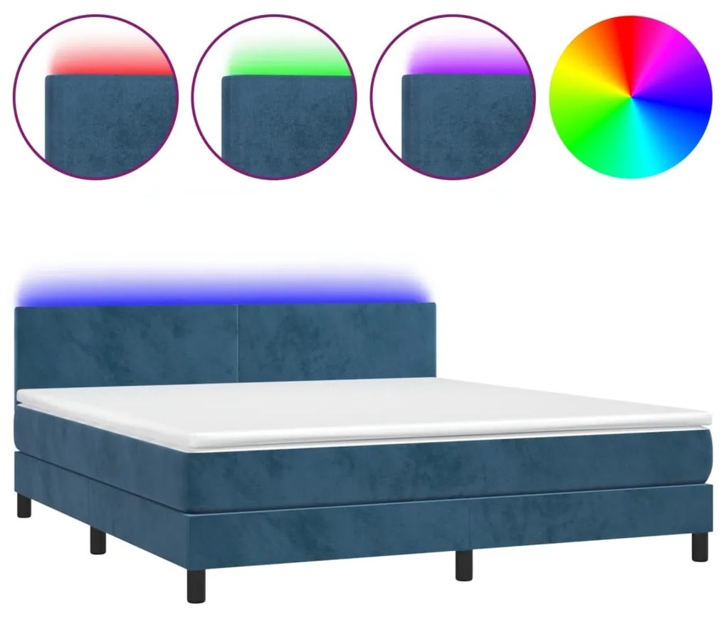 vidaXL Κρεβάτι Boxspring με Στρώμα &amp; LED Σκ. Μπλε 160x200εκ. Βελούδινο
