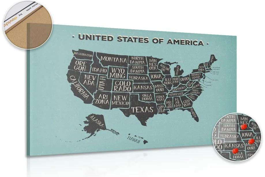 Εικόνα στον εκπαιδευτικό χάρτη των ΗΠΑ από φελλό με μπλε φόντο - 120x80  transparent