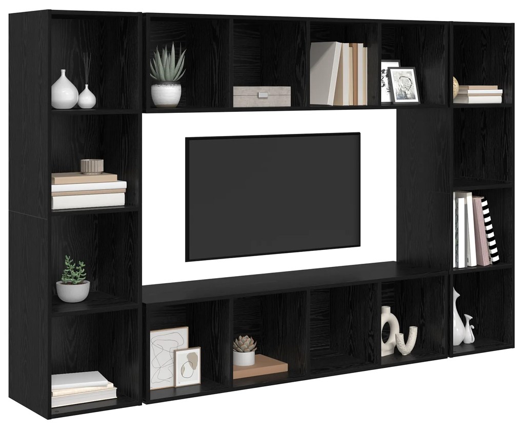 vidaXL Ντουλάπι TV 4 pcs Μαύρο 37 x 37 x 142.5 εκ Επεξεργασμένο ξύλο