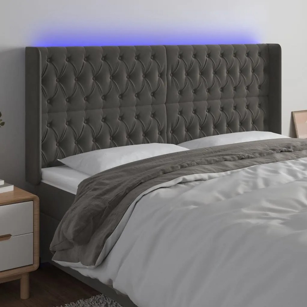 Κεφαλάρι Κρεβατιού LED Σκούρο Γκρι 183x16x118/128εκ. Βελούδινο 3124445