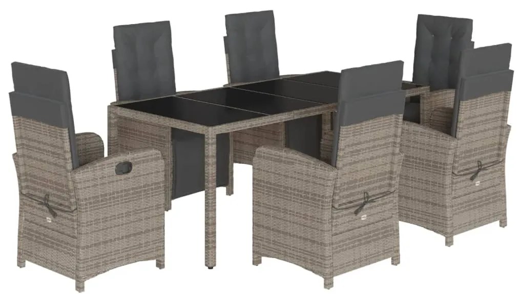 vidaXL Σετ Τραπεζαρίας Κήπου 7 τεμ. Γκρι Συνθ. Ρατάν με Μαξιλάρια