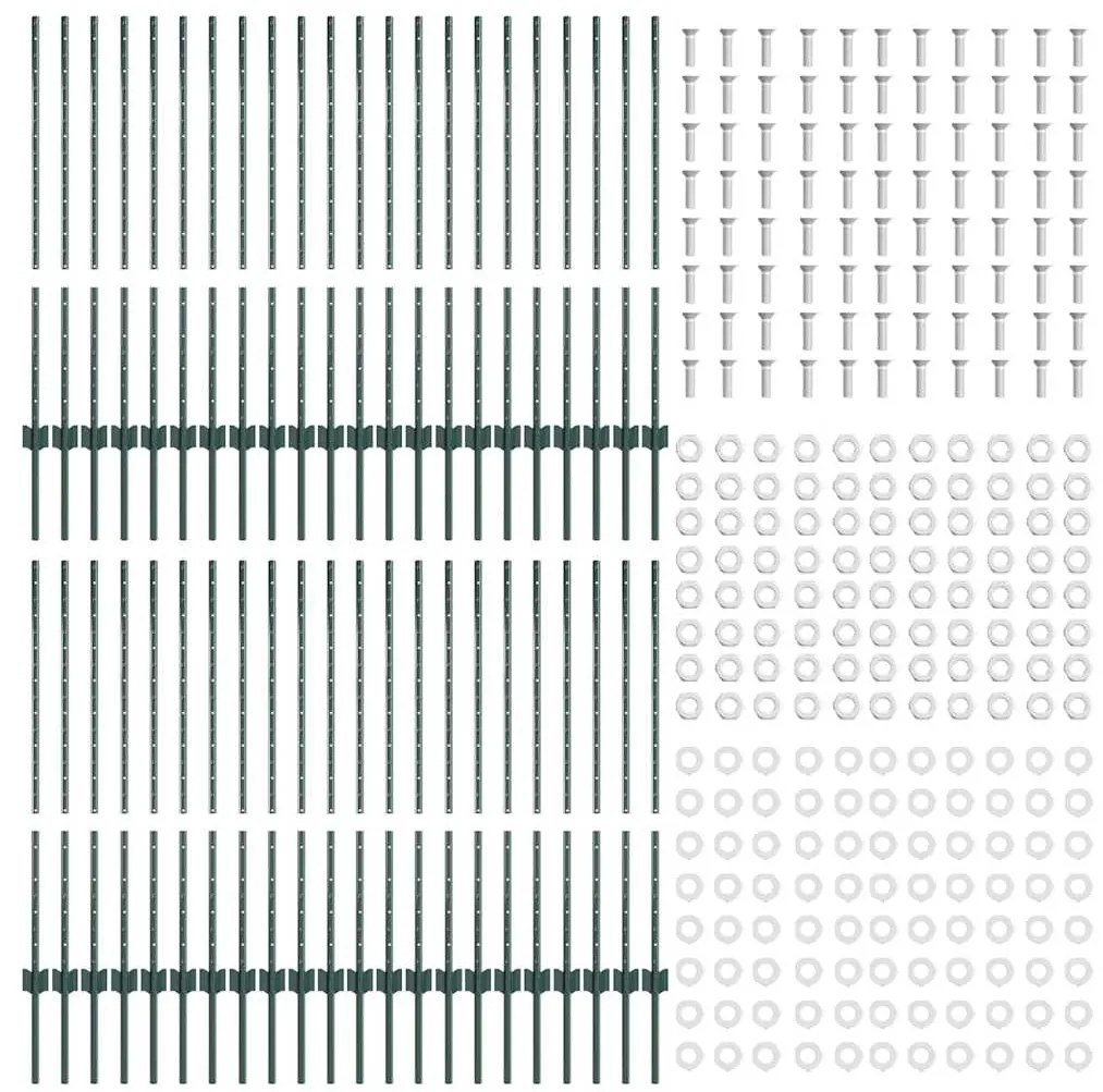vidaXL Ασημένιοι Πόλοι Φράχτη 44 pcs Πράσινο