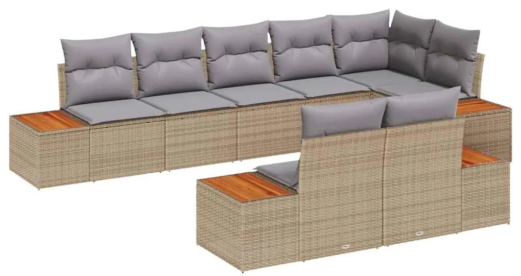 vidaXL Σετ Καναπέ Κήπου με μαξιλάρι 8 pcs Μπεζ Πολυ ράταν
