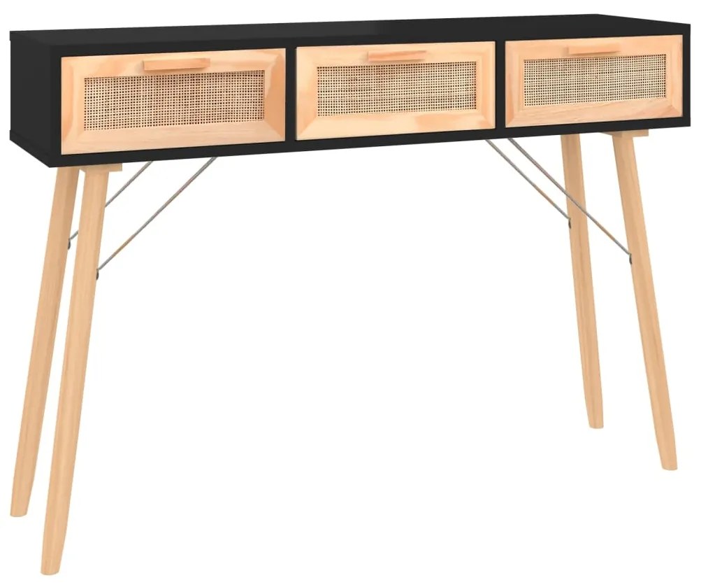 vidaXL Τραπέζι Κονσόλα Μαύρο 105x30x75 εκ. Μασίφ Πεύκο &amp; Φυσικό Ρατάν