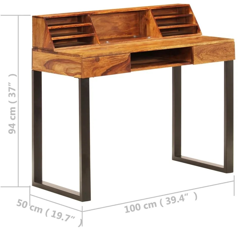 Γραφείο 110 x 50 x 94 εκ. από Μασίφ Ξύλο Sheesham και Ατσάλι - Καφέ