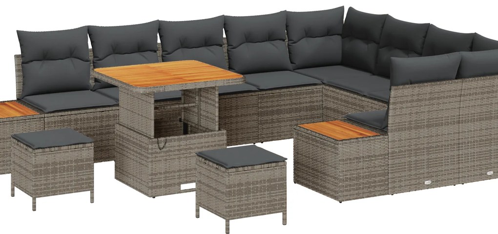 vidaXL Σετ Καναπέ Κήπου με μαξιλάρι 12 pcs Γκρι Πολυ ράταν