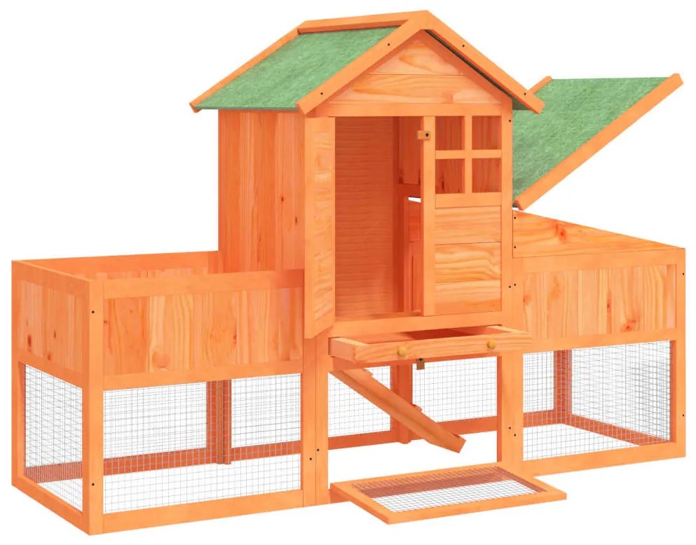 vidaXL Κλουβί Κουνελιών Καφέ 170 x 63 x 113 εκ. Μασίφ Ξύλο Πεύκου