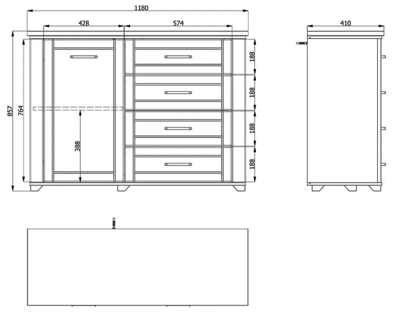 Κομότα Valencia 2K4F Γκρί - Artisan Oak - Γκρί Ματ 118x41x85.5 εκ. 118x41x85.5 εκ.