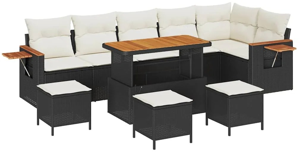 vidaXL Σετ Καναπέ Κήπου με μαξιλάρι 10 pcs Μαύρο και Κρέμα