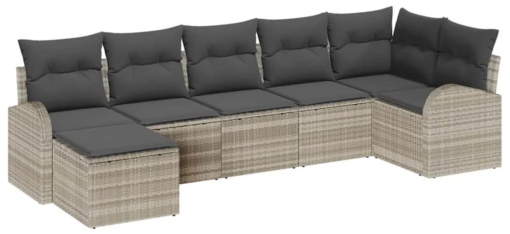vidaXL Σετ Καναπέ Κήπου με μαξιλάρι 7 pcs Ανοιχτό γκρι Πολυ ράταν