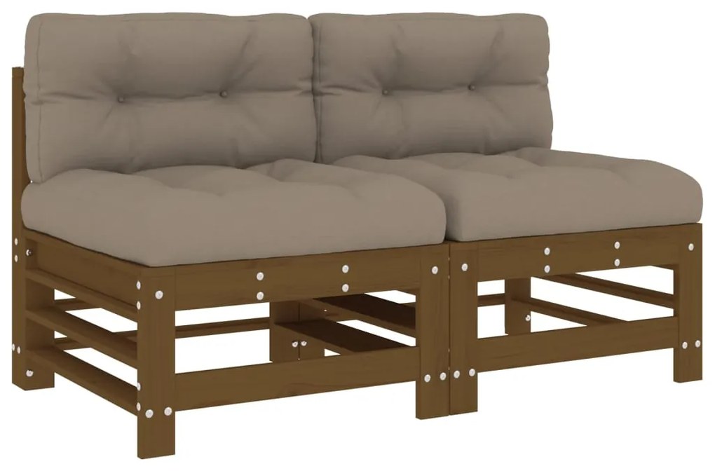 vidaXL Καναπέδες Μεσαίοι με Μαξιλάρια 2 τεμ. Μελί Μασίφ Ξύλο Πεύκου