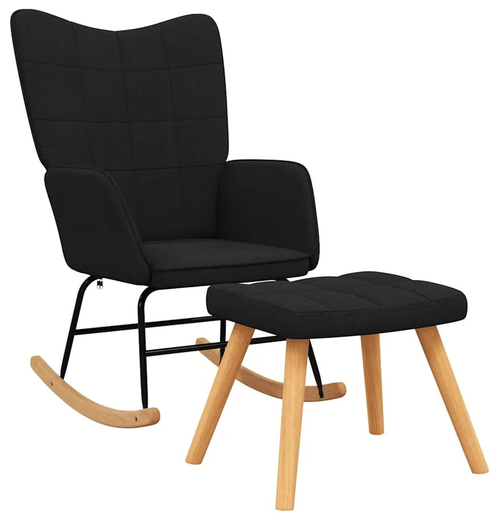 vidaXL Πολυθρόνα Κουνιστή Μαύρο Υφασμάτινη με Σκαμπό
