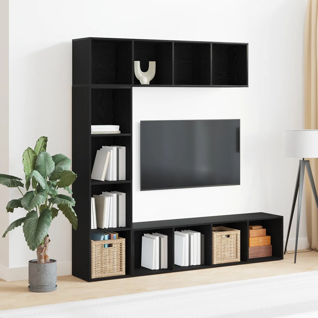 vidaXL Βιβλιοθήκες 3 τεμ Μαύρη Δρυς 36x30x143 εκ Επεξεργασμένο Ξύλο