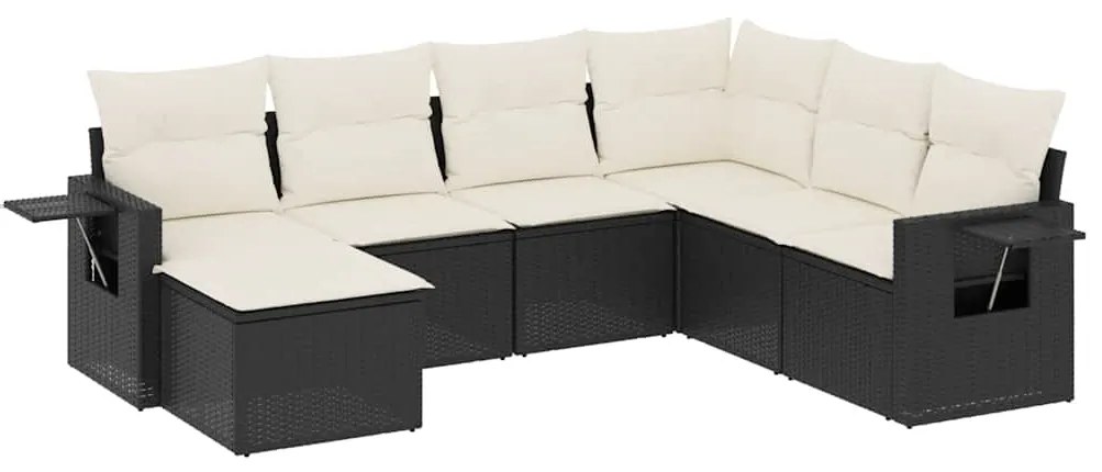 vidaXL Καναπές Σετ 7 Τεμαχίων Μαύρο Συνθετικό Ρατάν με Μαξιλάρια