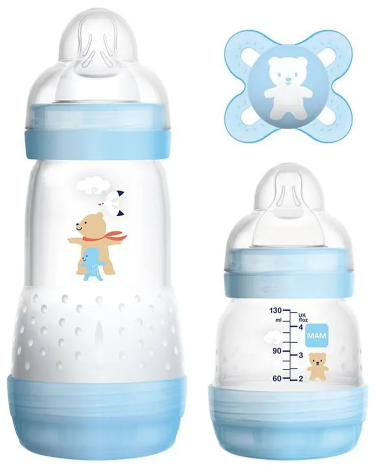 Βρεφικό Σετ Δώρο Starter 655B (Σετ 3τμχ) Με Μπιμπερό 130ml,260ml Και Πιπίλα 0+ Μηνών Blue Mam 260ml Silicon,Plastic