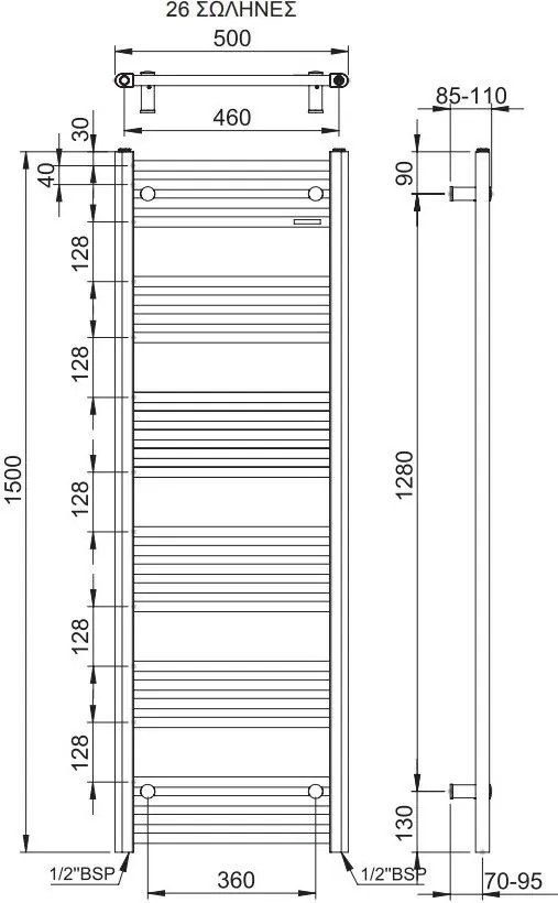 Πετσετοκρεμάστρα θερμαινόμενη Alto-Leuko-150 x 50 εκ.