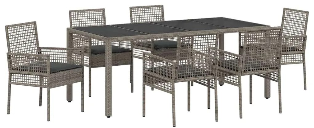 vidaXL Σέτ φαγητού για κήπο 7 pcs Γκρι Πολυ ράταν