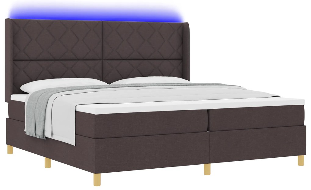 vidaXL Κρεβάτι με Στρώμα & LED Σκούρο Καφέ 200x200 εκ. Υφάσματος