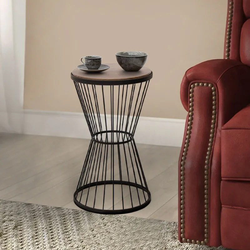 Τραπεζάκι βοηθητικό Hoffman Megapap μεταλλικό - Mdf χρώμα μαύρο - καρυδί 35x35x58εκ.