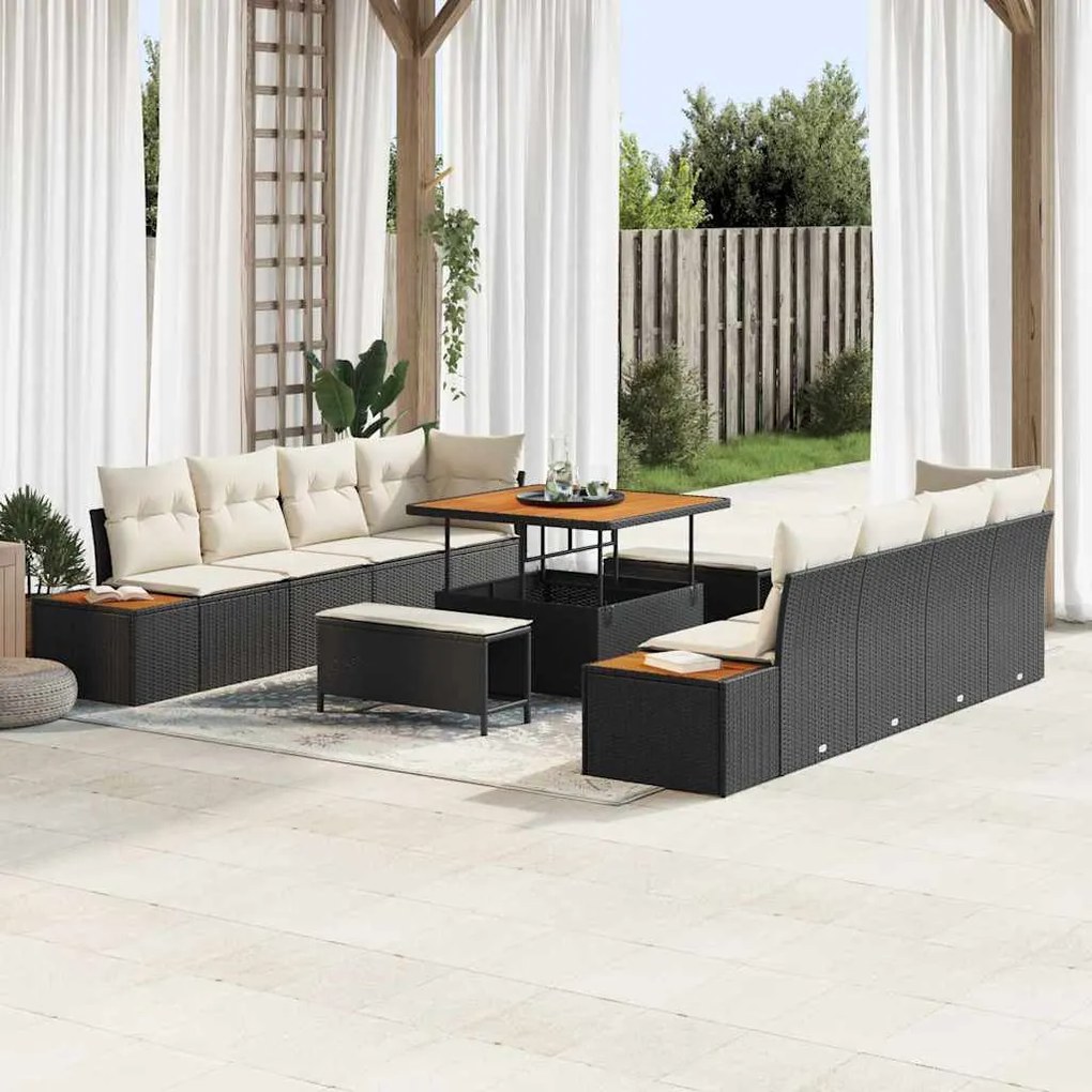 vidaXL Σετ Καναπέ Κήπου 11 pcs Μαύρο, Κρέμα 100 x 100 x 71 cm
