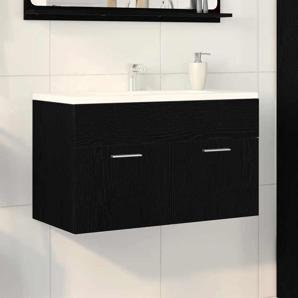 vidaXL Νιπτήρας με Ντουλάπι Μαύρη Δρυς 90x38,5x46 εκ. Επεξεργασμένο Ξύλο