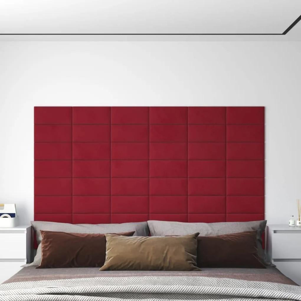 Πάνελ Τοίχου 12 τεμ. μπορντό 30 x 15 εκ. 0,54 μ² Βελούδινα - Κόκκινο