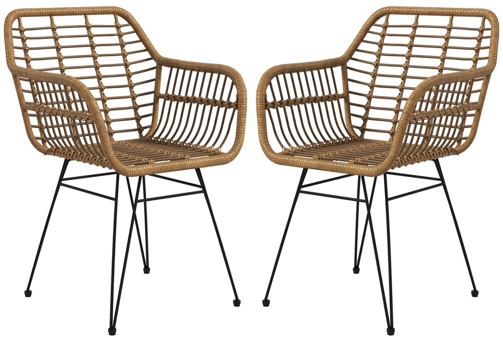 HOMCOM Σετ 2 καρεκλών σε στυλ Boho, καρέκλες κουζίνας, PE Rattan, 56 x 60 x 79 cm, Φυσικό + Μαύρο