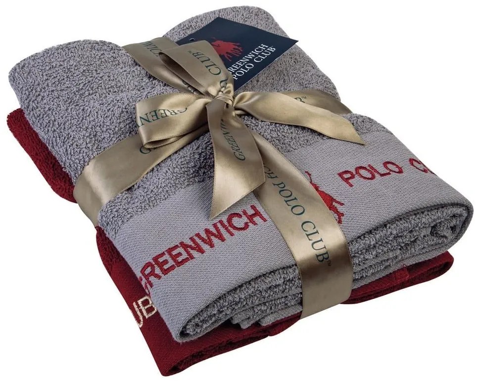 Πετσέτες 2662 (Σετ 2τμχ) Grey-Bordo Greenwich Polo Club Σετ Πετσέτες 50x90cm 100% Cotton