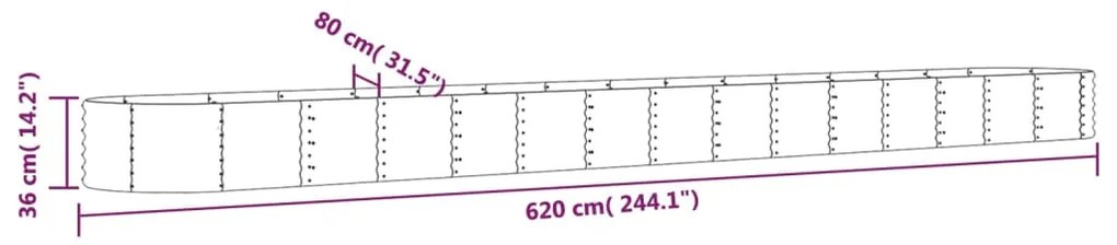 vidaXL Ζαρντινιέρα Πράσινη 620x80x36 εκ Γαλβανισμένος χάλυβας