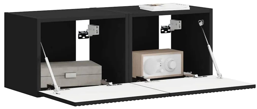 vidaXL Ντουλάπι Τηλεόρασης Τοίχου 2 pcs Μαύρο 60 x 31 x 29.5 εκ