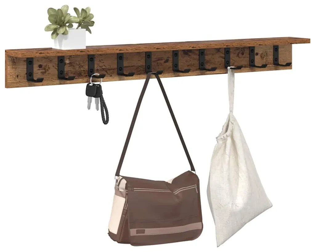 vidaXL Τοίχου Κρεμάστρα με ράφι Παλαιό ξύλο 100 x 10.5 x 10.5 εκ