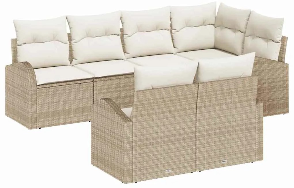 vidaXL Σετ Καναπέ Κήπου με μαξιλάρι 7 pcs Beige, λευκό Πολυ ράταν