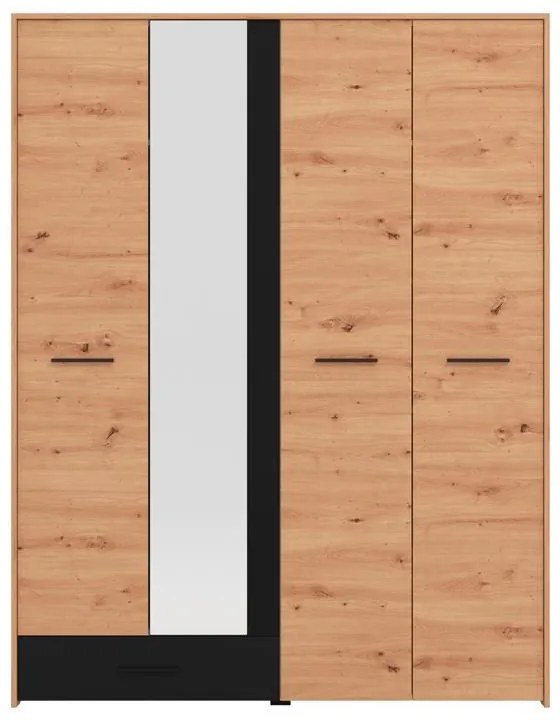 Ντουλάπα Varadero 4K1F1O Artisan Oak - Μαύρο 157,5x53x203,5 εκ.