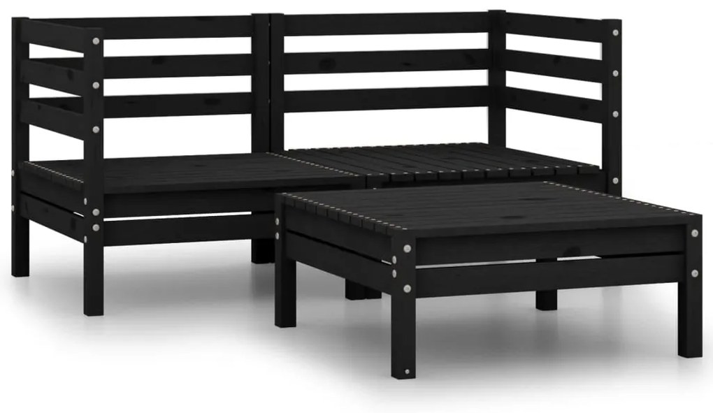 vidaXL Σαλόνι Κήπου Σετ 3 Τεμαχίων Μαύρο από Μασίφ Ξύλο Πεύκου