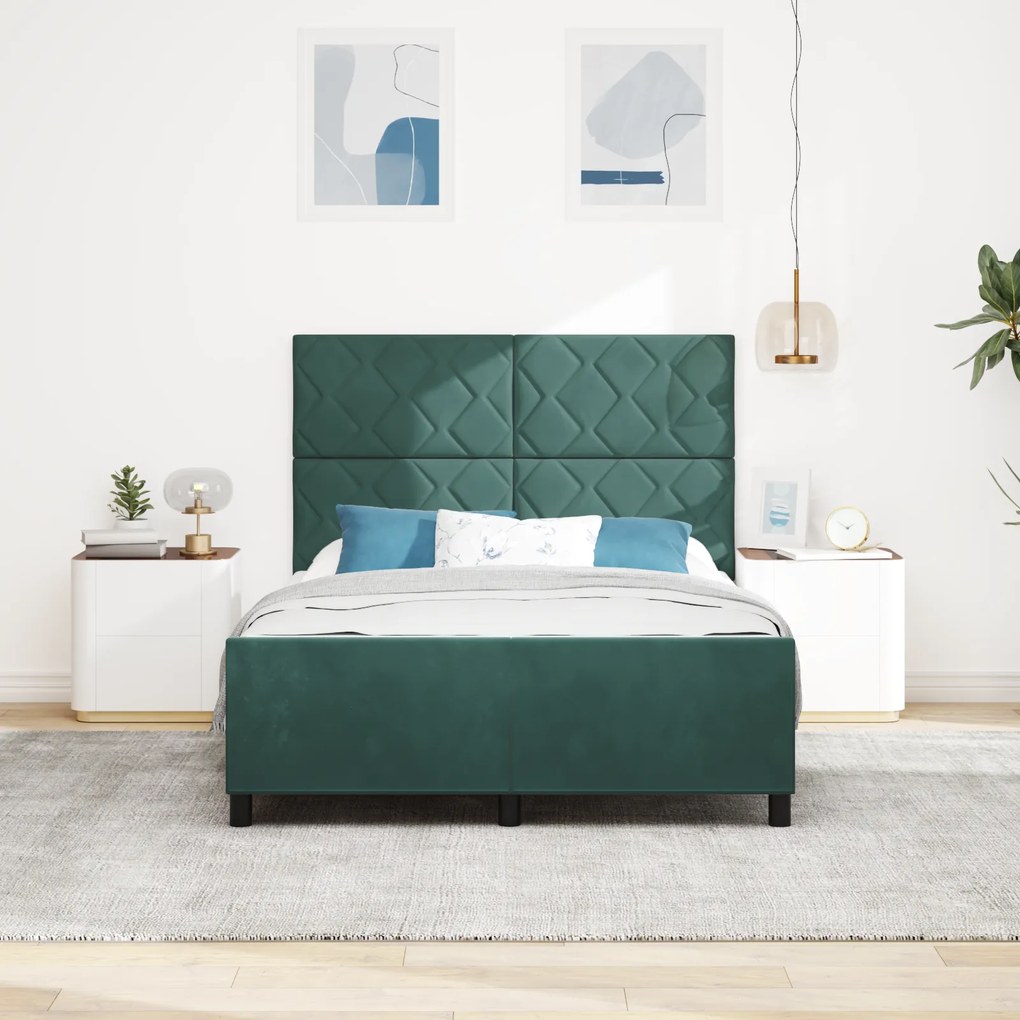 vidaXL Σκελετός Κρεβατιού Σκούρο πράσινο 140 x 200 cm Βελούδο