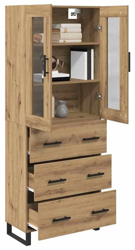 vidaXL Highboard με συρτάρι 2 pcs Artisan Oak Σύνθετο Ξύλο και Γυαλί