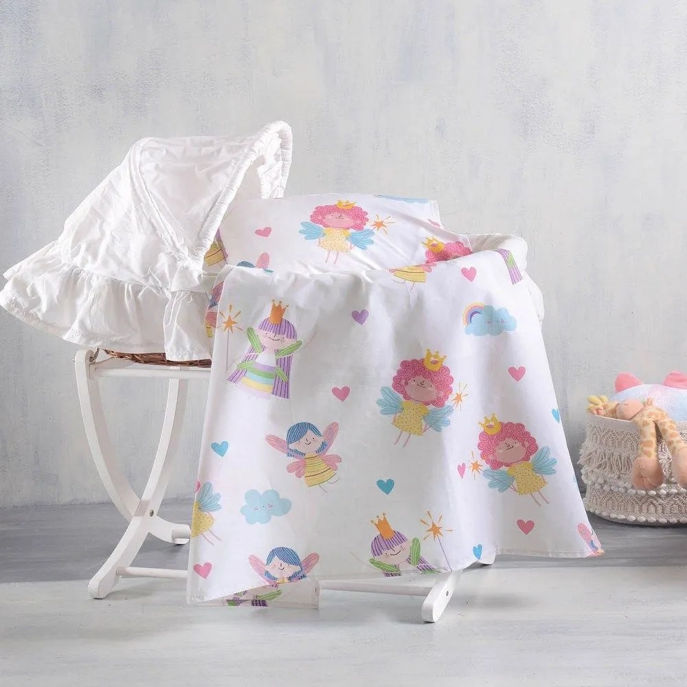 Σεντόνι Βρεφικό Fairies White-Pink Ρυθμός Λίκνου 80x110cm 100% Cotton