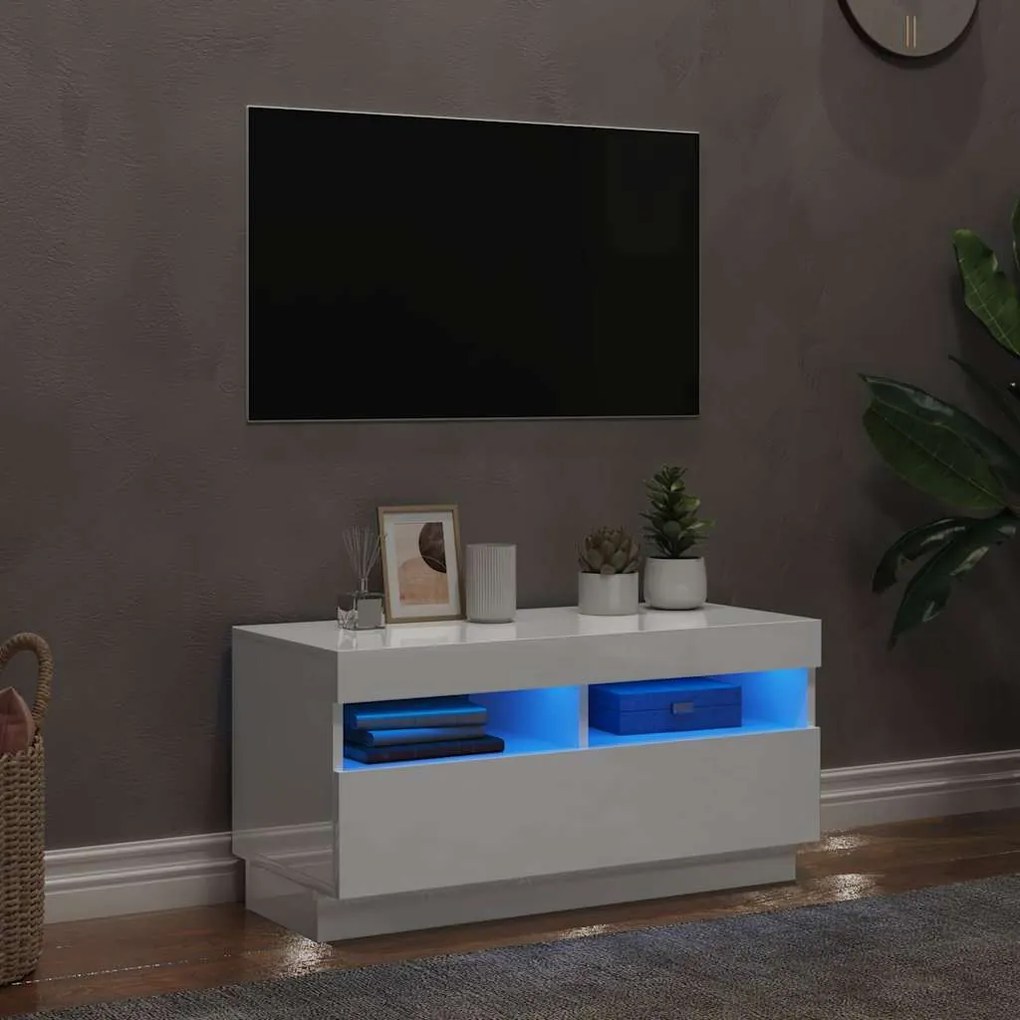 vidaXL Έπιπλο Τηλεόρασης με LED Γυαλιστερό Λευκό 80 x 35 x 40 εκ.
