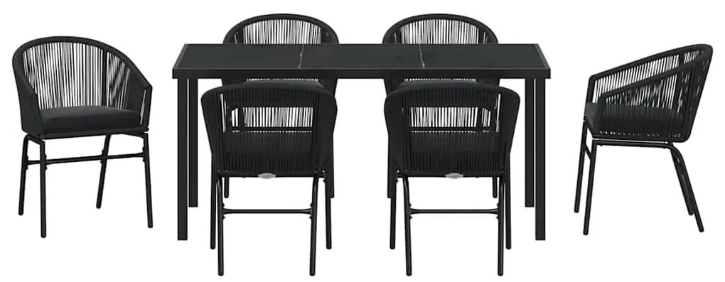 vidaXL Σέτ φαγητού για κήπο 7 pcs Μαύρο Χάλυβας με επίστρωση πούδρας