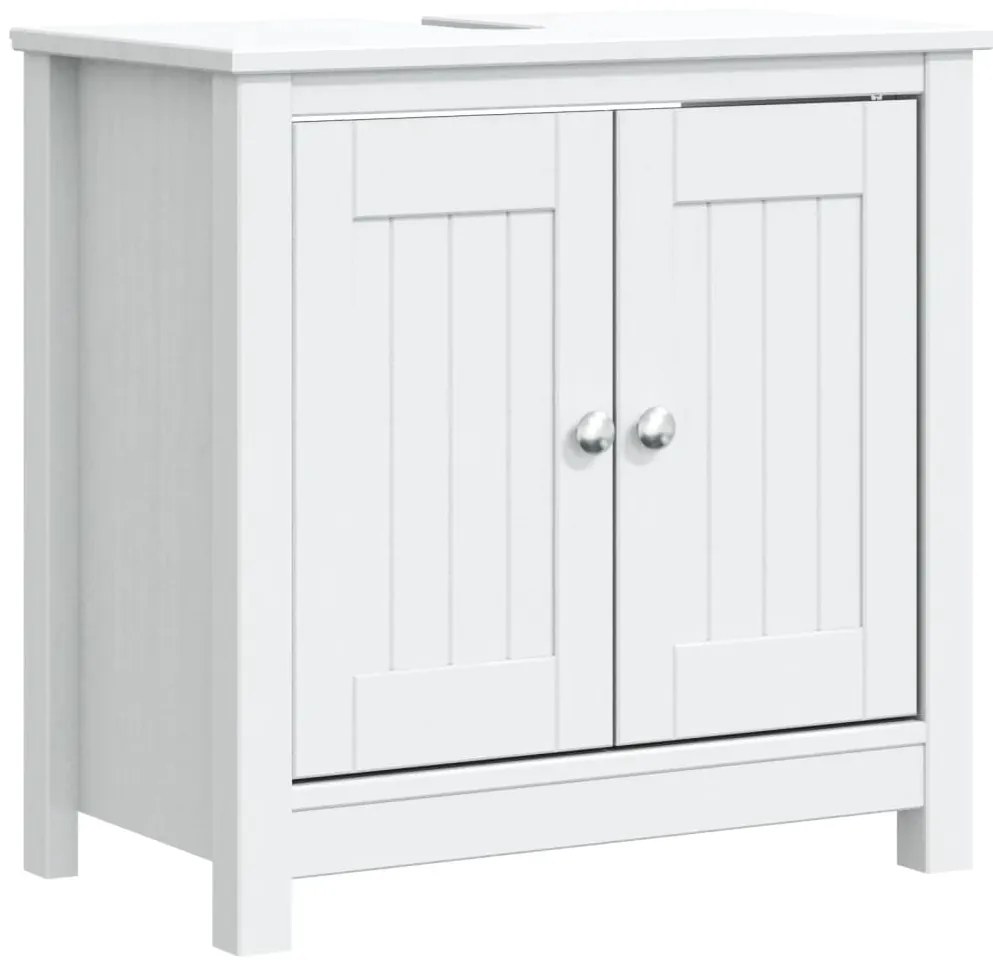 vidaXL Ντουλάπι Νιπτήρα BERG Λευκό 60 x 34 x 59 εκ. Μασίφ Ξύλο Πεύκου