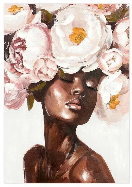 ΠΙΝΑΚΑΣ ΣΕ ΚΑΜΒΑ Fylliana &quot;Woman with flowers&quot; ΚΑΦΕ-ΜΠΕΖ-ΡΟΖ-ΛΕΥΚΟ 70x3x100εκ