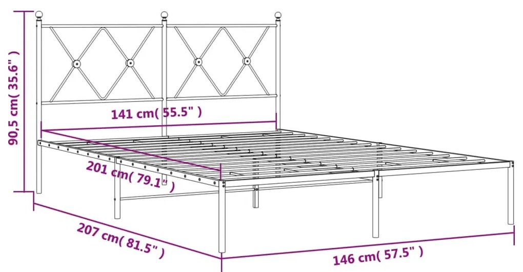 Πλαίσιο Κρεβατιού με Κεφαλάρι Λευκό 140 x 200 εκ. Μεταλλικό - Λευκό